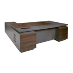 Bureau direction bois foncé & gris – avec rangements intégrés