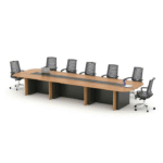 Table de réunion bois clair & base noire – Fonctionnalité moderne pour bureaux professionnels