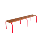 Banc minimaliste bois & métal rouge – Design urbain et audacieux