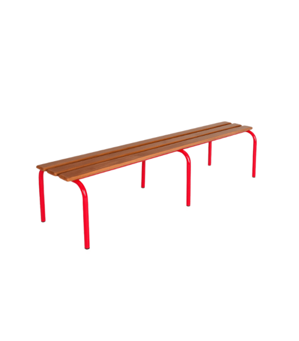 Banc minimaliste bois & métal rouge – Design urbain et audacieux