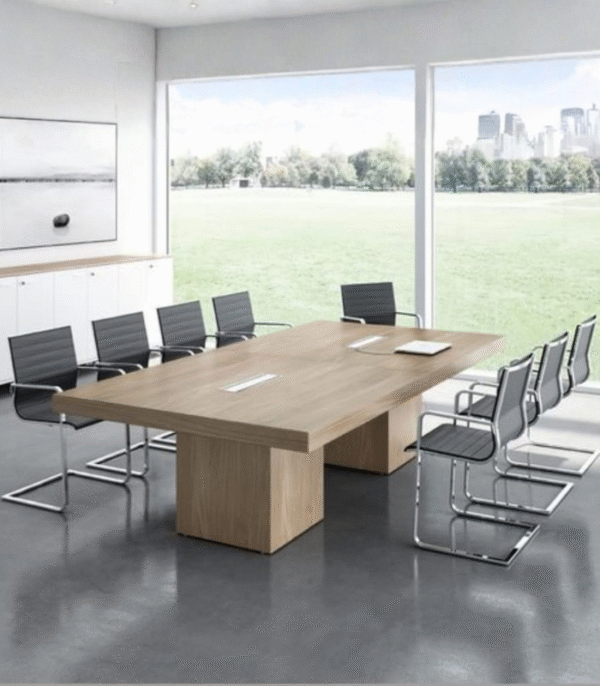 Table de réunion rectangulaire en bois – Élégance sobre pour espaces professionnels