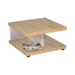 Table basse carrée bois & blanc – Design asymétrique avec rangement intégré