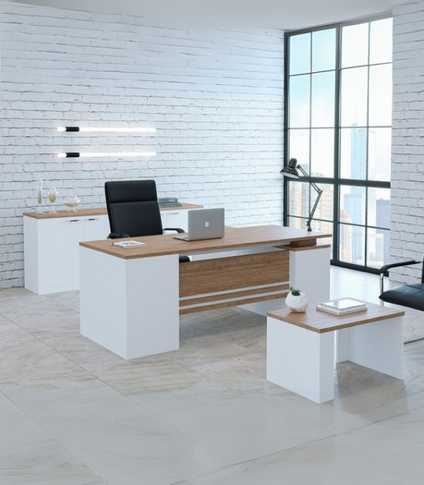 Bureau direction bois & blanc – avec mobilier assorti et vue panoramique