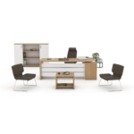 Ensemble Bureau Direction ExecutiveLine – Finition Bois & Blanc avec Mobilier d’Accueil