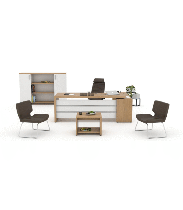 Ensemble Bureau Direction ExecutiveLine – Finition Bois & Blanc avec Mobilier d’Accueil