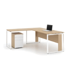 Bureau d’Angle WorkSpace L-Shape – Plateau Bois Clair & Structure Blanche avec Caisson 3 Tiroirs