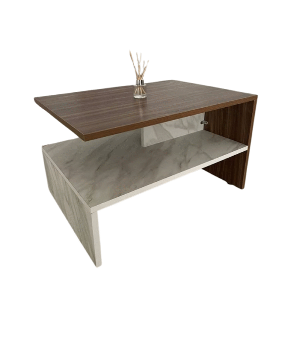 Table basse bois & marbre – Design contrasté pour intérieur contemporain