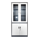 Armoire haute mixte vitrée et pleine – Rangement sécurisé et design professionnel