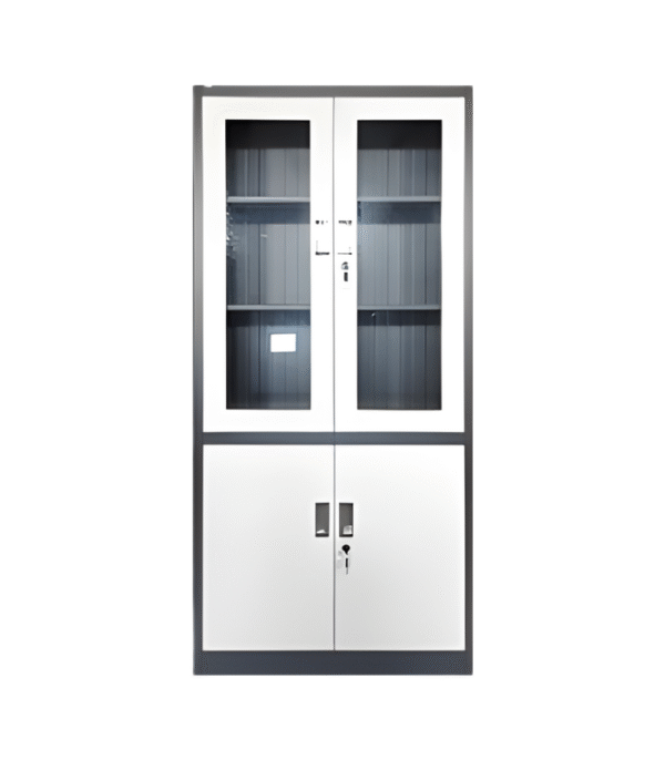 Armoire haute mixte vitrée et pleine – Rangement sécurisé et design professionnel