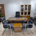 Ensemble Bureau Direction – Bois Contrasté & Cuir Noir Structuré