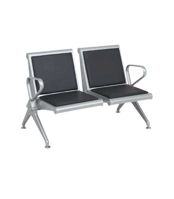 Banquette 2 Places – Cuir Noir & Structure Métallique Argentée