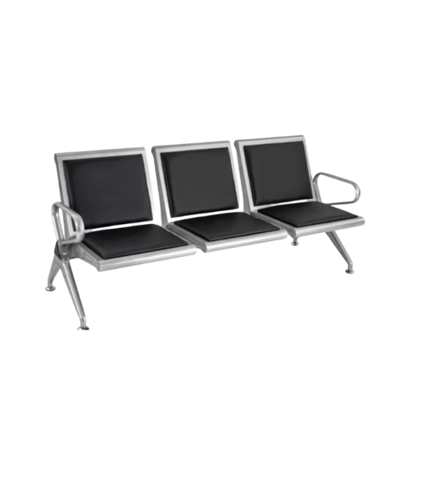 Banquette 3 Places – Simili Cuir Noir & Cadre Métallique Élégant