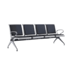 Banquette 4 Places – Simili Cuir Noir & Structure Chromée Premium