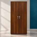 Armoire haute bois brun – Rangement élégant pour bureau ou intérieur classique