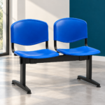 Banquette 2 Places – Sièges Plastique Bleu & Structure Métallique Noire