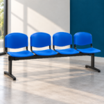 Banquette 3 Places – Sièges Plastique Bleu & Structure Métallique Noire
