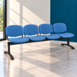 Banquette 4 Places – Tissu Bleu Ciel Pistache & Structure Métallique Noire