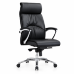 Fauteuil de bureau en cuir noir – ergonomique, base chromée, hauteur réglable – Image 2