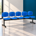 Banquette 5 Places – Sièges Plastique Bleu & Structure Métallique Noire