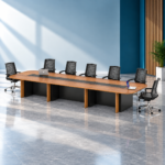 Table de réunion bois clair & base noire