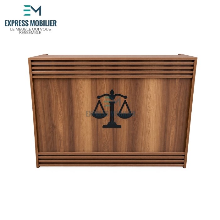 Sans titre (700 x 800 px) (700 x 700 px) (42) Comptoir d’accueil bois & gris – avec emblème de justice gravé – Image 1