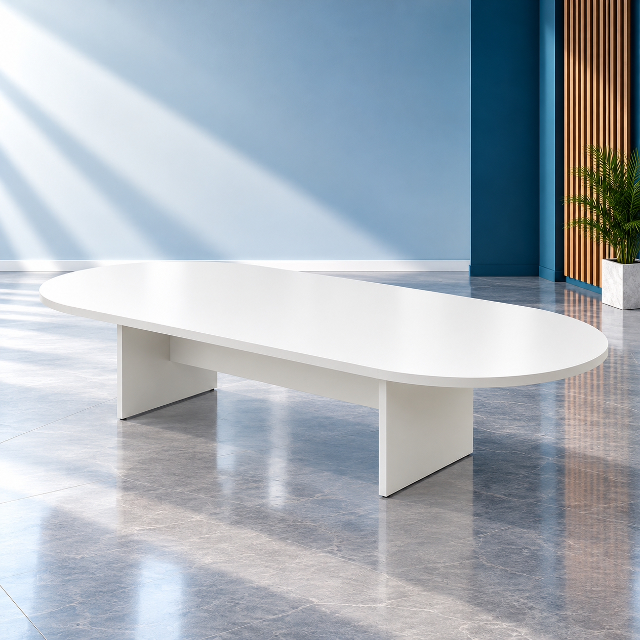 Table de conférence blanche en showroom moderne Table de réunion ovale blanche – Image 1