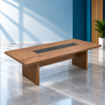 Table de réunion bois foncé & insert noir
