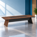 Table de réunion bois & noir – Élégance contemporaine et connectivité intégrée