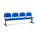 Banquette 3 Places – Sièges Plastique Bleu & Structure Métallique Noire