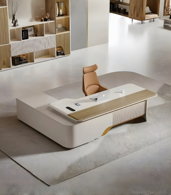 Bureau professionnel avec rangements intégrés et design épuré