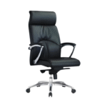 Fauteuil de bureau en cuir noir – ergonomique, base chromée, hauteur réglable