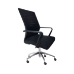 Fauteuil de bureau ergonomique noir à roulettes – dossier haut et base chromée pour confort prolongé