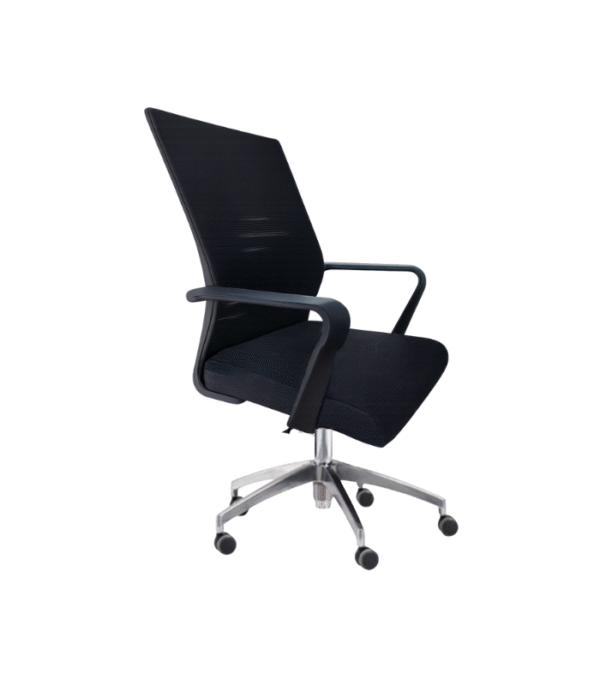 Fauteuil de bureau ergonomique noir à roulettes – dossier haut et base chromée pour confort prolongé
