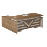 Bureau de direction en bois naturel avec façade géométrique métal – Design contemporain et fonctionnel