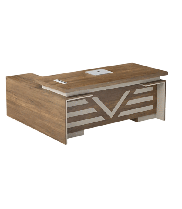 Bureau de direction en bois naturel avec façade géométrique métal – Design contemporain et fonctionnel