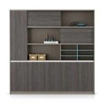 Meuble de rangement multifonction en bois texturé – design contemporain avec niches ouvertes et compartiments fermés