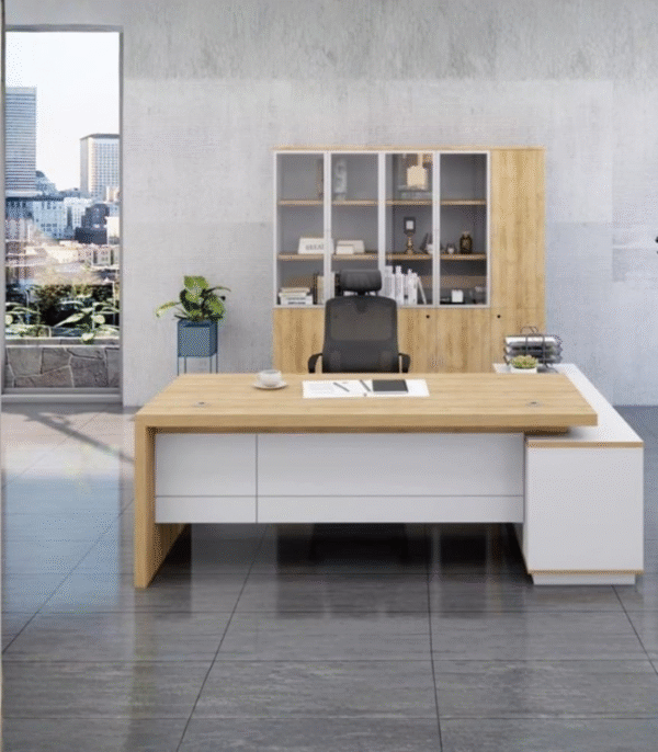 Bureau d’angle design bois clair – Élégance et fonctionnalité réunies