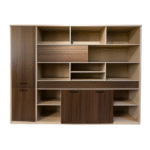 Meuble de rangement modulable en bois foncé – design contemporain avec portes et étagères ouvertes
