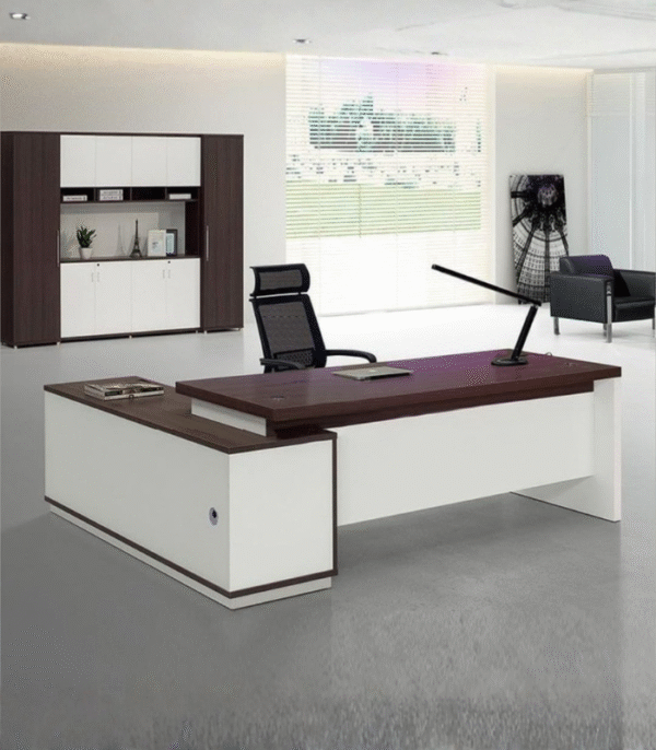 Bureau direction moderne avec retour intégré – Élégance et fonctionnalité réunies