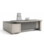 Bureau de direction contemporain – grand plateau avec retour latéral et finition bicolore gris clair et anthracite
