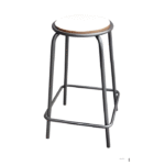 Tabouret haut rond – Assise bois & piètement métal noir
