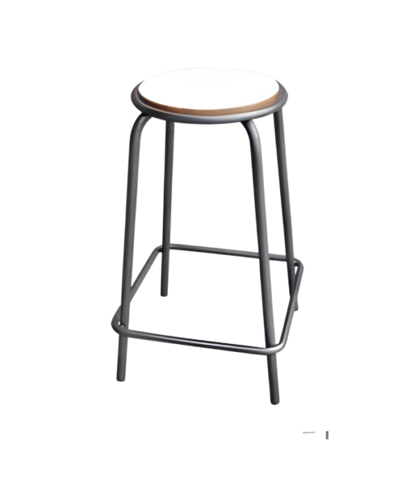 Tabouret haut rond – Assise bois & piètement métal noir