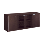 Meuble de rangement contemporain – bois foncé et vitrine centrale