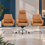 Fauteuils de bureau en simili cuir brun avec coque extérieure – design exécutif et accueil professionnel