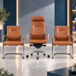 Fauteuil Direction & Chaises Visiteur en Simili Cuir Brun