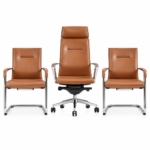 Fauteuil Direction & Chaises Visiteur en Simili Cuir Brun – Image 2