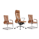 Trio Élégant : Fauteuil Direction & Chaises Visiteur en Simili Cuir Brun