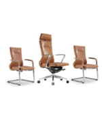 Fauteuil Direction & Chaises Visiteur en Simili Cuir Brun – Image 3