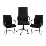 Ensemble fauteuils de bureau noir avec accoudoirs chromés – direction et visiteurs élégants