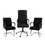 Ensemble fauteuils de bureau noir avec accoudoirs chromés – direction et visiteurs élégants – Image 2